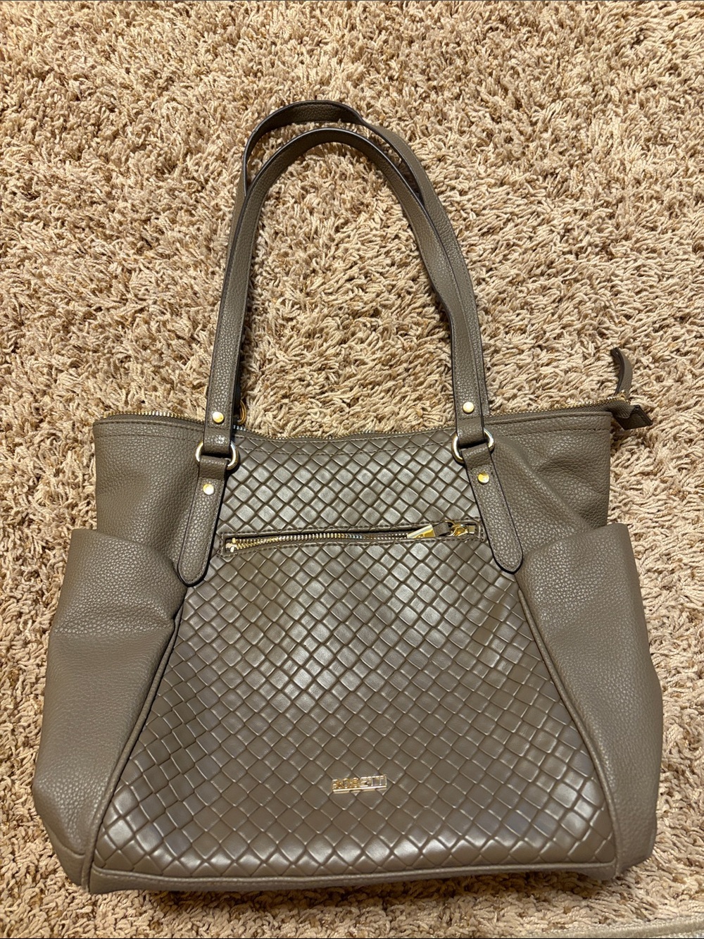 Rosetti Woven Faux Leather Shoulder Bag / Tote - Taupe / Gray-Brown